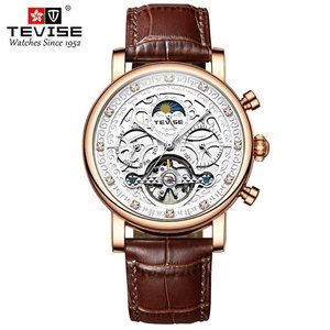 TEVISE New Men's Watch Diamond Day and Night Star Tourbillon Business Watch Leis